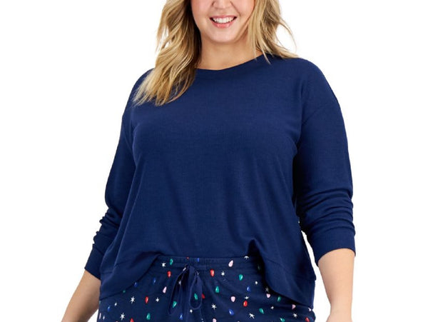 Jenni Womens Waffle Pajama Top,Blue,2X
