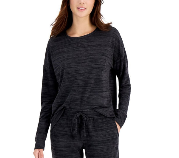Alfani Womens French Terry Pajama Top,Black,Large