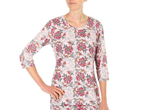 Miss Elaine Womens Printed Pajama Top,Pink Flor,Small
