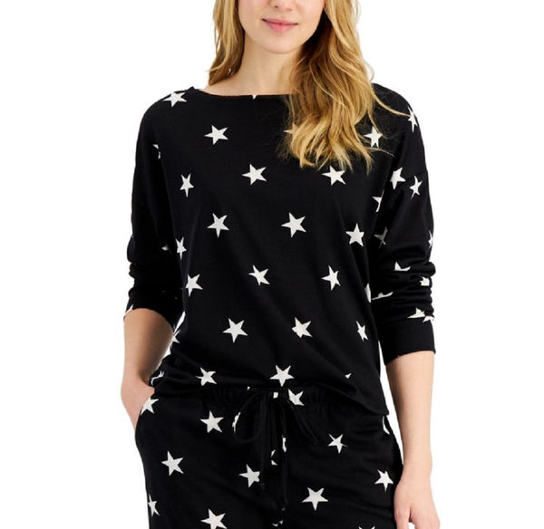 Jenni by Jennifer Moore Womens Star-Print Pajama Top,Black Stars,Large