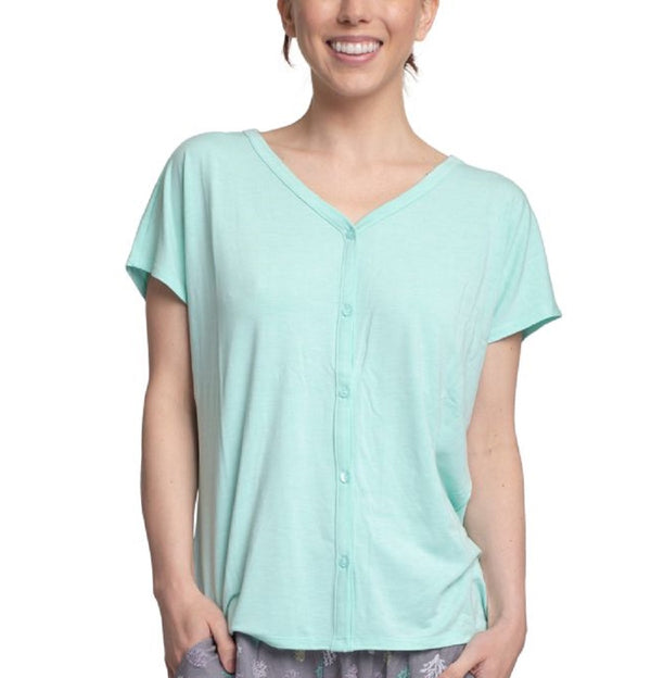 Cool Girl Womens Button-Front T-Shirt,Mint/Seagrass,Large