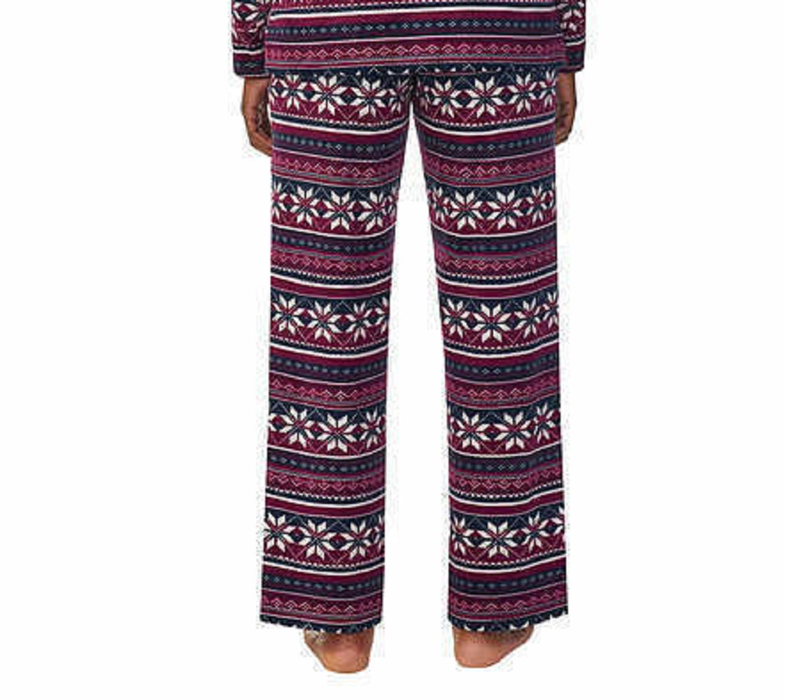 Nautica Womens Silky Fleece Side Pockets Pajamas,Fair Isle Purple,Large
