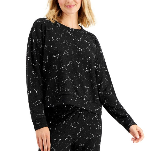 Jenni Womens Long Sleeve Waffle Pajama Top,Black,XX-Large
