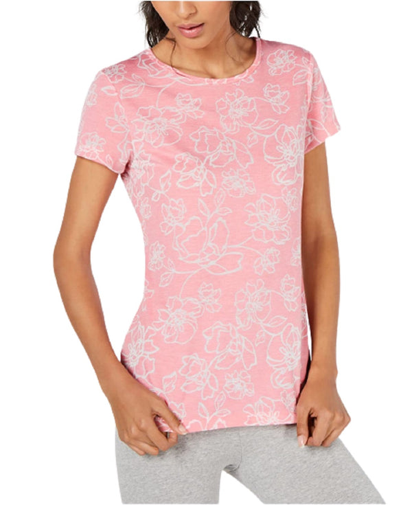 Ideology Womens Floral Short Sleeve Jewel Neck T-Shirt,Pink Floral,Large