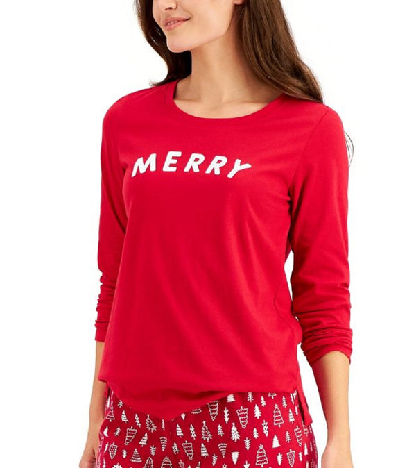Family Pajamas Womens Merry Printed Pajama Top Only,1-Piece,Red,XX-Large