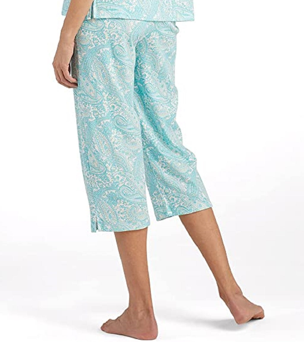 Miss Elaine Womens Printed Pajama Pants,Turquoise Paisley,Small