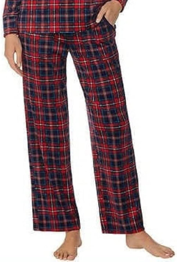 Nautica Womens Silky Fleece Side Pockets Pajama Pants,Red Plaid,X-Large