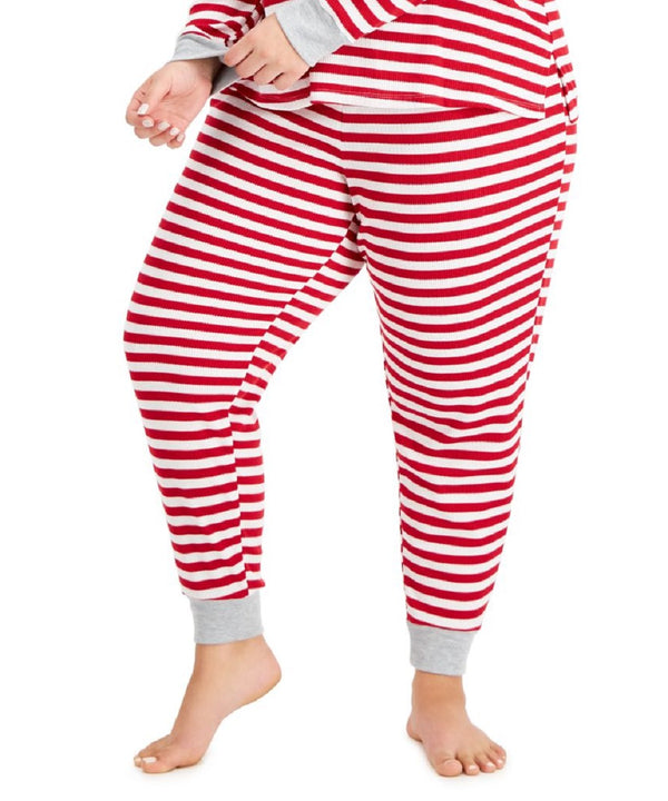 Family Pajamas Womens Plus Striped Waffle-Knit Pajama Pants,Red/White,2X