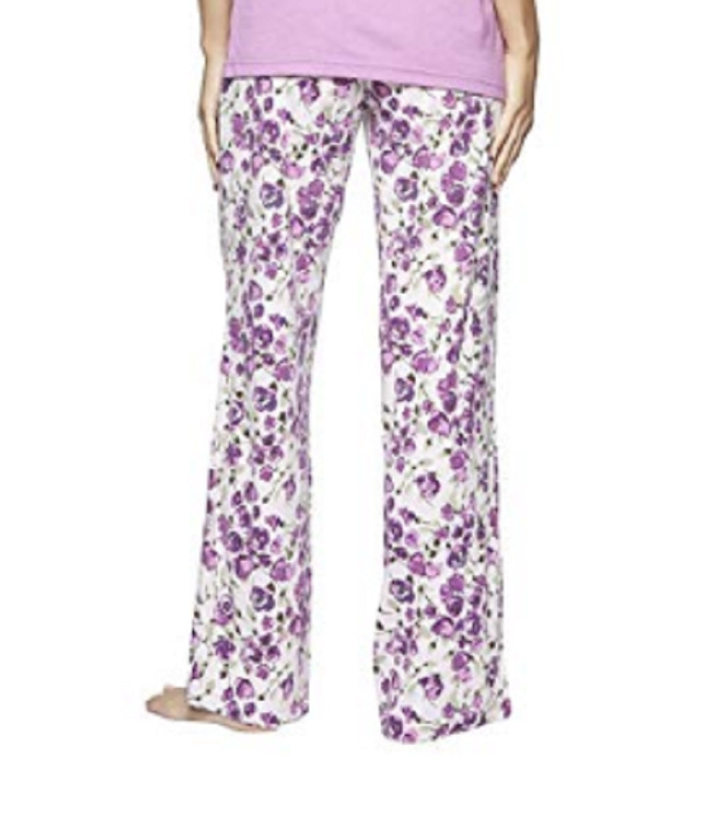Felina Womens Super Soft Knit Drawstring Pajama Pants,Purple Floral,XX-Large