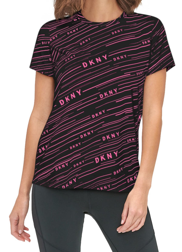 DKNY Womens Sport Logo Print T-Shirt,Pink/Black,Medium