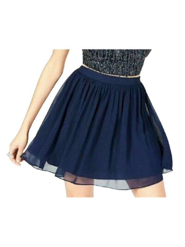 B Darlin Womens Zippered Sheer Lined Mini Party Circle Skirt,Navy,11/12