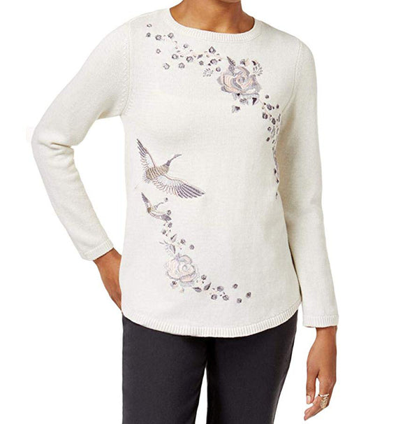 Style & Co Womens Embroidered Cotton Sweater