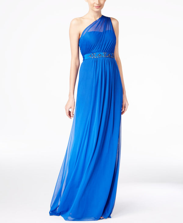 Adrianna Papell Womens Embellished One Shoulder Gown
