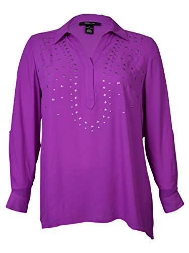 Style & Co Womens Studded Roll Tab Crepe Top
