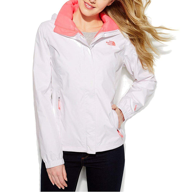 The North Face Jacket, Resolve Zip-Up Waterproof TNF White/Sugary Pink (Medium)