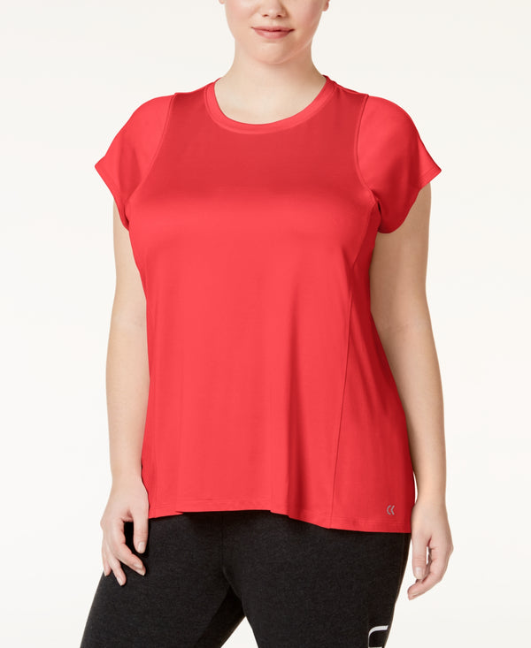 Calvin Klein Womens Performance Plus Size Pleated Back Heathered Top