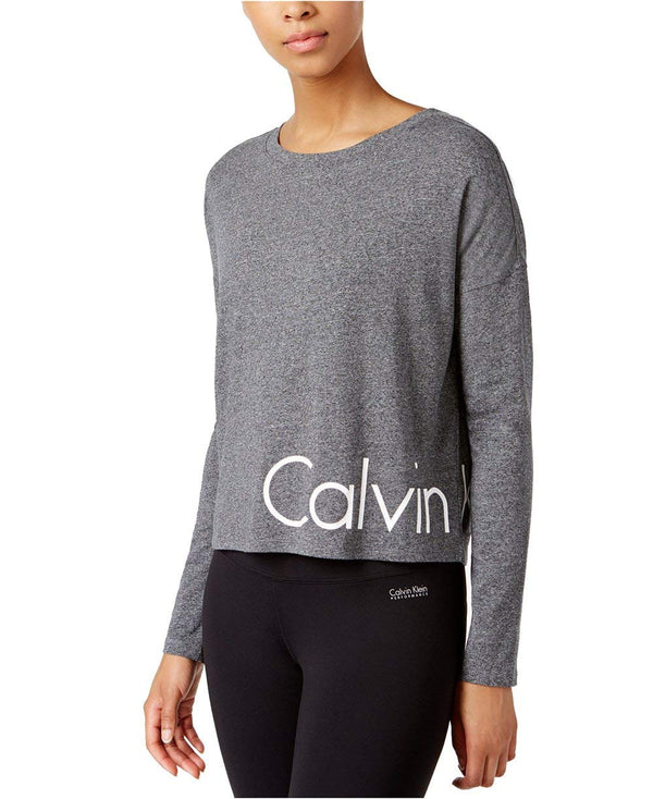 Calvin Klein Womens Performance Long Sleeve Cropped Logo T-Shirt