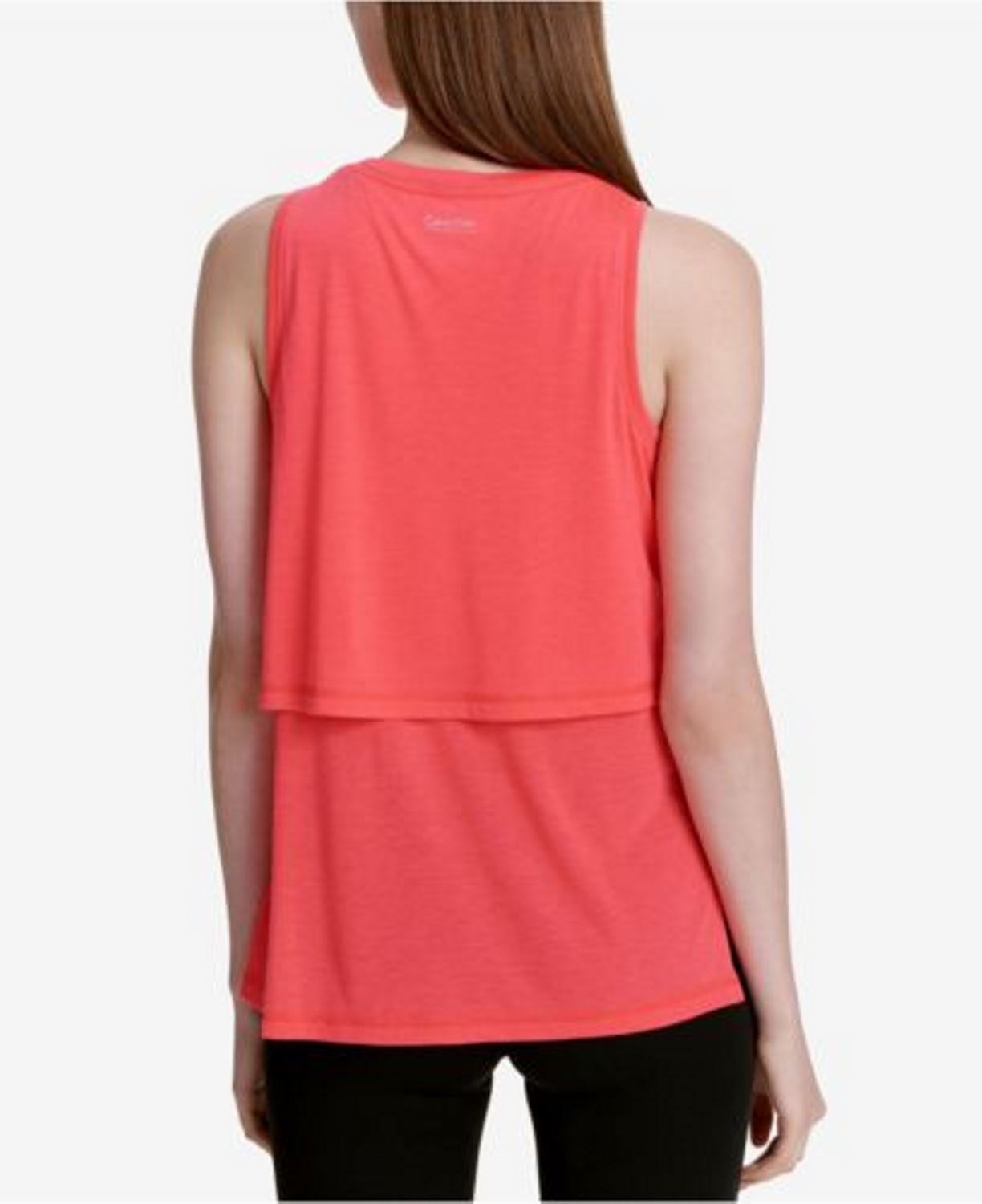 Calvin Klein Womens Performance Epic Tiered Heathered Tank Top