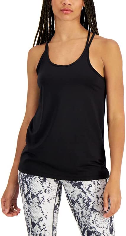 Ideology Womens Solid Strappy Tank Top,Deep Black,XX-Large
