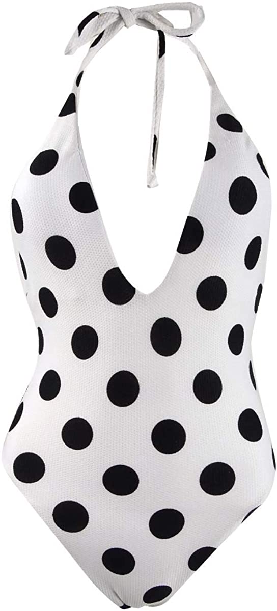 bar III Womens This and Dot Printed Plunging One Piece Swimsuit
