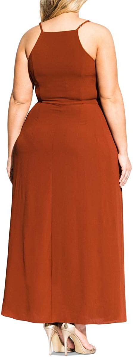City Chic Womens Divine Floaty Overlay Crepe Faux Wrap Maxi Dress,Spice,Small