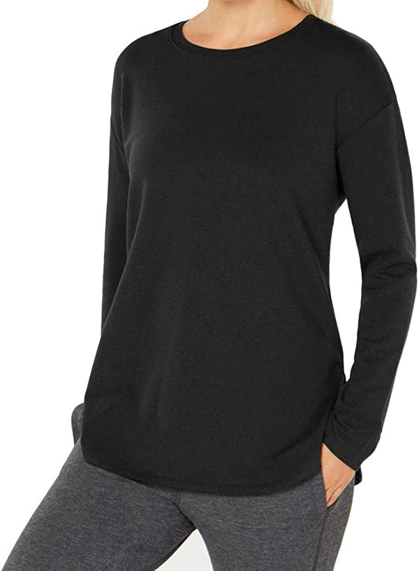 32 DEGREES Womens Fleece Athleisure T-Shirt,Black,Large