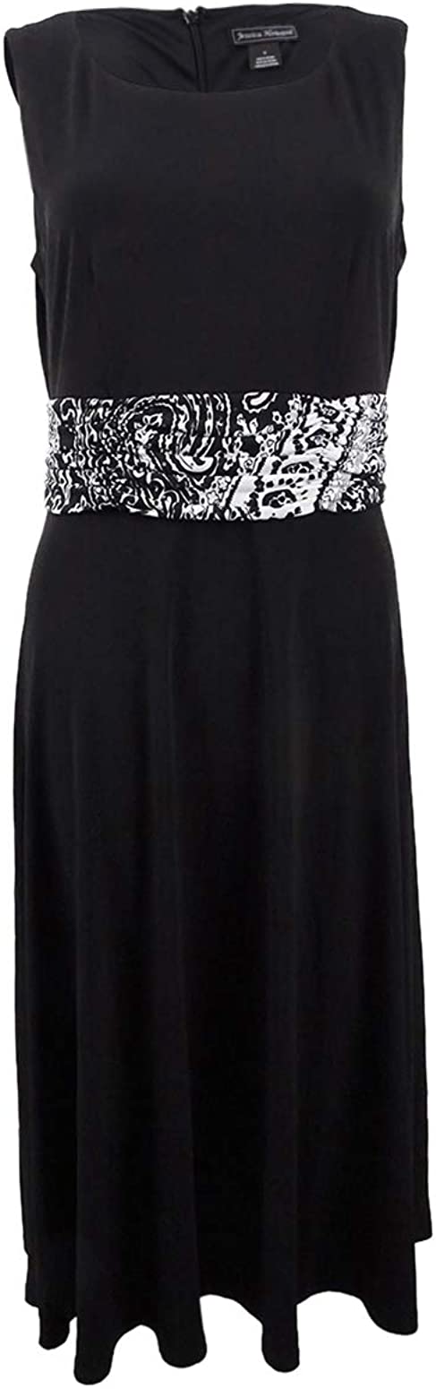 Jessica Howard Womens Sleeveless Dress with Ruched Waist,Black/Ivory,4P