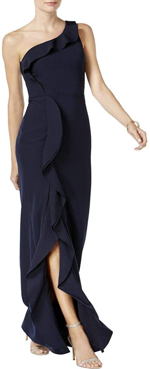 Xscape Womens One Shoulder Ruffled Evening Gown