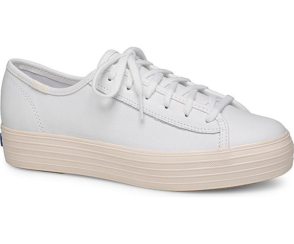 Keds Womens Triple Kick Leather Glossy Sneakers White/Petal Pink 10