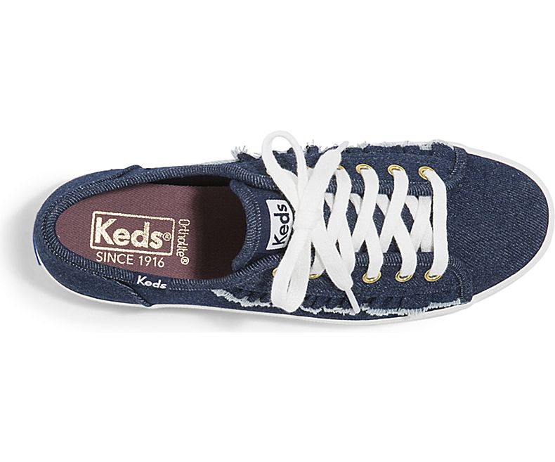 Keds Womens Kickstart Ruffle Denim Sneakers Dark Blue 6