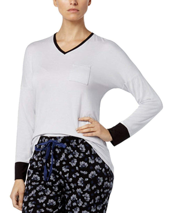 Alfani Womens Colorblock Contrast Cuff Pajama Top