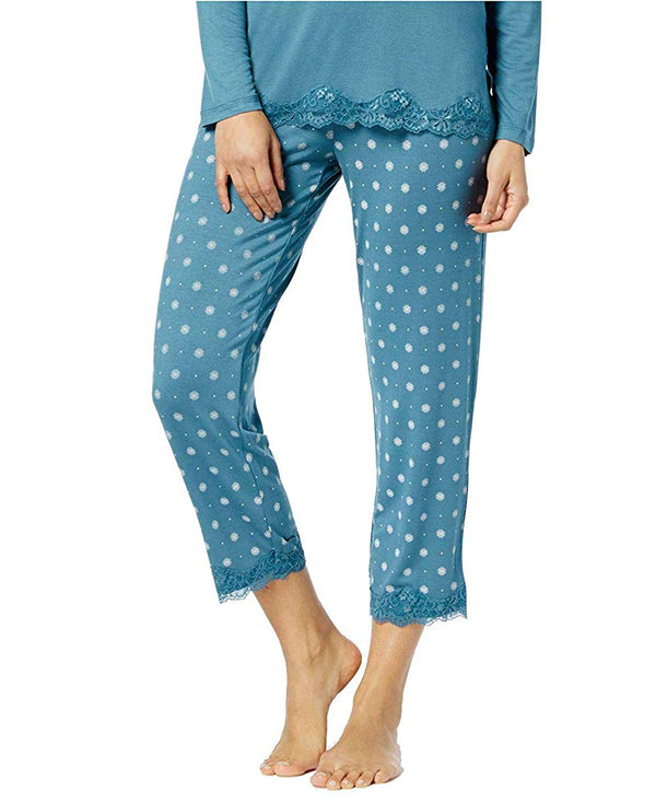 Alfani Womens Lace-Trim Printed Pajama Pants
