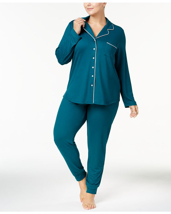 Alfani Womens Plus Size Silver Hem Top And Pant Pajama Set