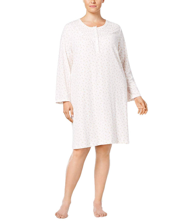Miss Elaine Womens Plus Size Printed Knit Nightgown Neutral Roses 3X