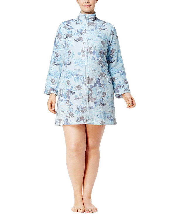 Miss Elaine Womens Plus Size Fleece Floral-Print Short Robe