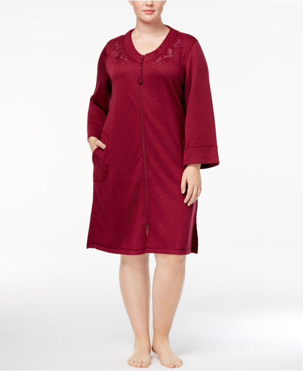 Miss Elaine Womens Plus Size Textured Embroidered Robe
