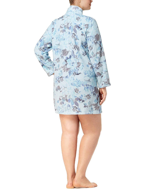 Miss Elaine Womens Plus Size Fleece Floral Print Short Robe