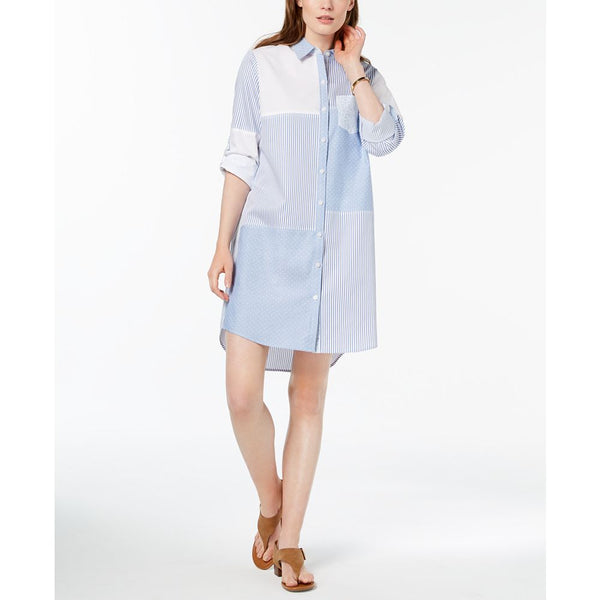 Tommy Hilfiger Womens Mixed Print Long Sleeve Shirt Dress