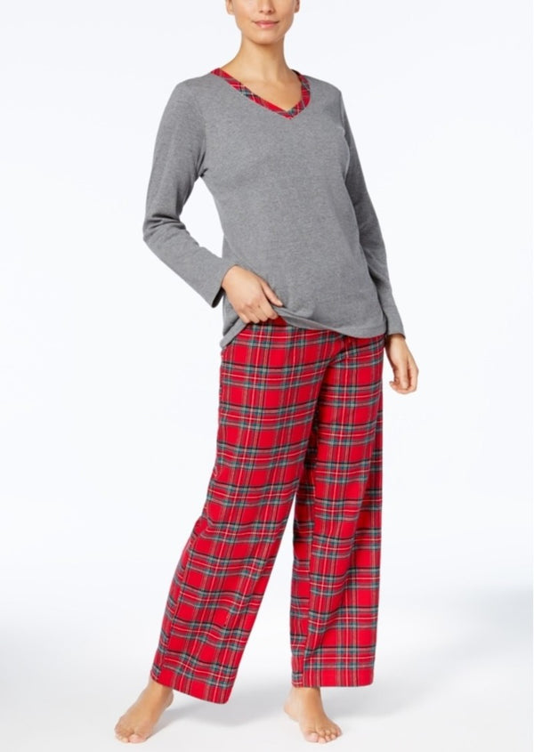 Charter Club Womens Flannel Mix It Top & Printed Pants Pajama Set