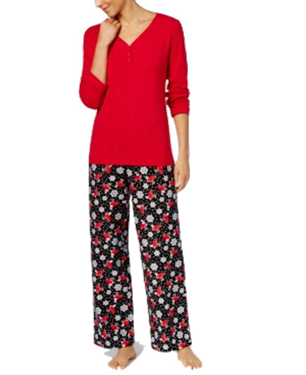 allbrand365 designer brand Womens Flannel Mix It Top And Printed Pajama Set