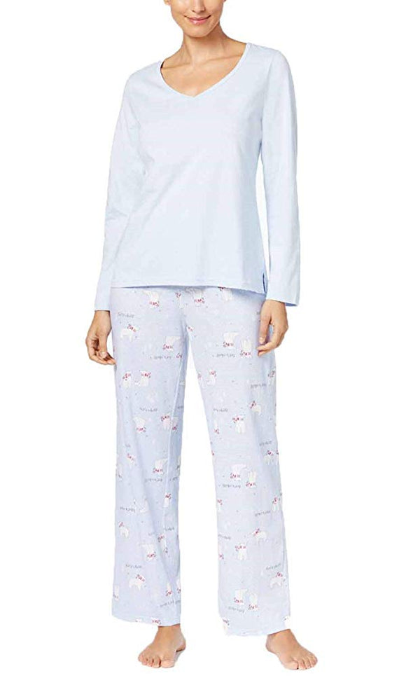 Charter Club Womens Graphic Top & Printed Pants Pajama Set