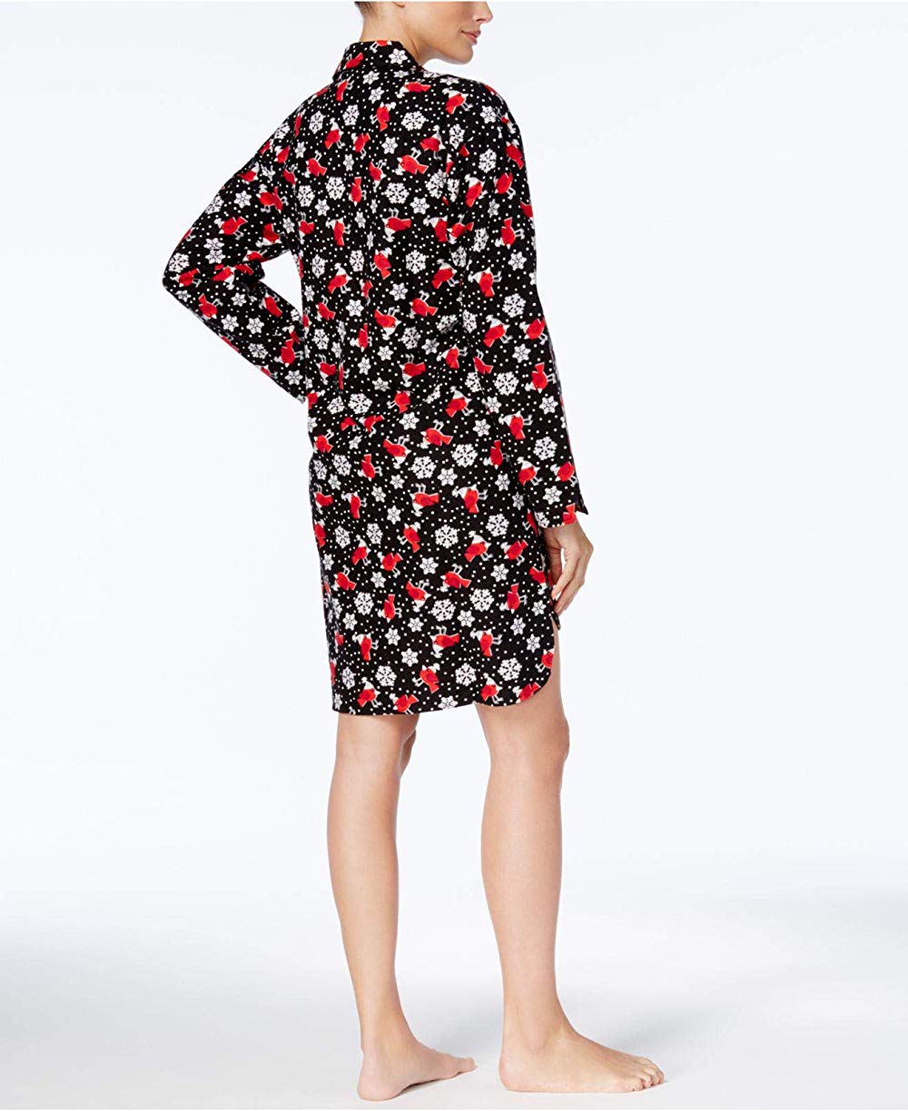 allbrand365 designer brand Womens Cotton Holiday Bird Print Flannel Sleepshirt
