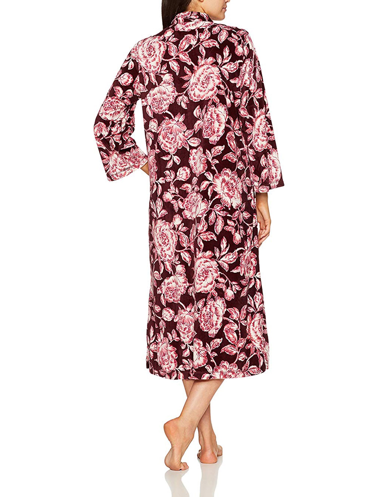 Miss Elaine Womens Printed Brushed Velour Zip Front Robe