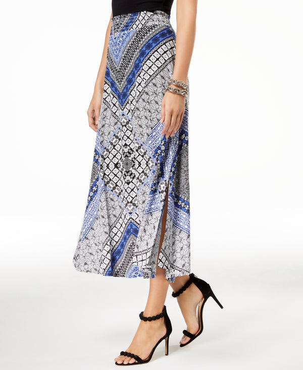 INC International Concepts Womens Printed Shirred-Waist Skirt Blue X-Large