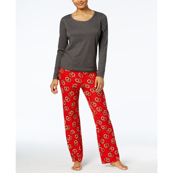 Jenni By Jennifer Moore Womens Top and Printed Fleece Pants Pajama Set
