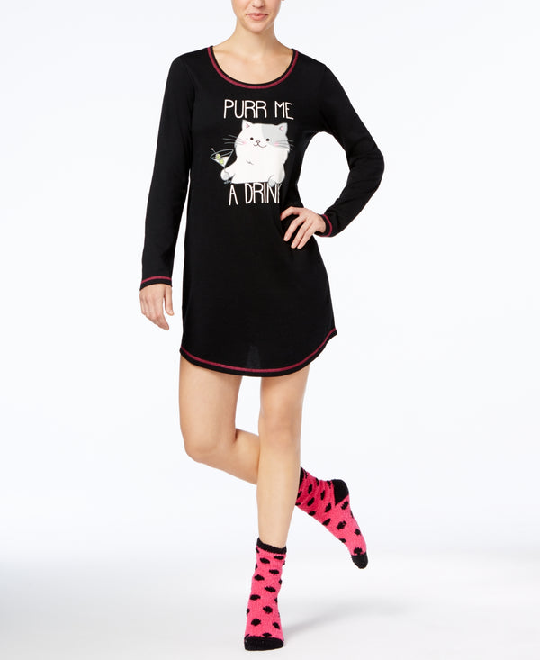 Jenni By Jennifer Moore Womens Graphic Top and Socks Sleepshirt Set