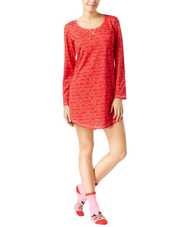 Jenni By Jennifer Moore Womens Printed Sleepshirt and Socks Pajama Set