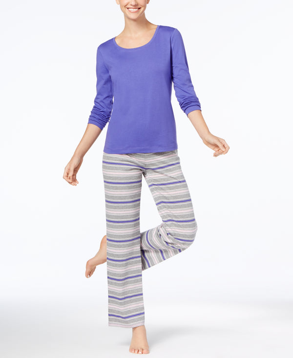 Jenni By Jennifer Moore Womens Knit Top and Printed Pants Pajama Set