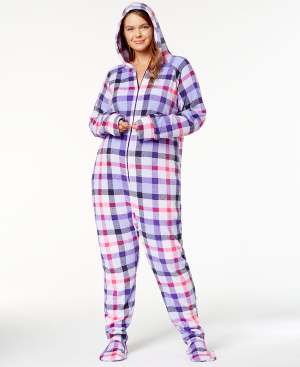 Jenni by Jennifer Moore Womens Plus Size Hooded Printed Footed Jumpsuit
