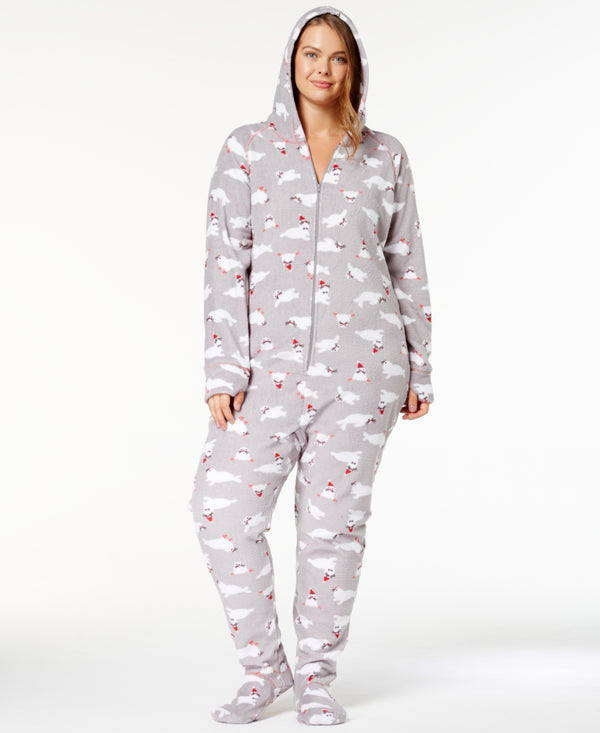 Jenni by Jennifer Moore Womens Plus Size Hooded Pajama Jumpsuit